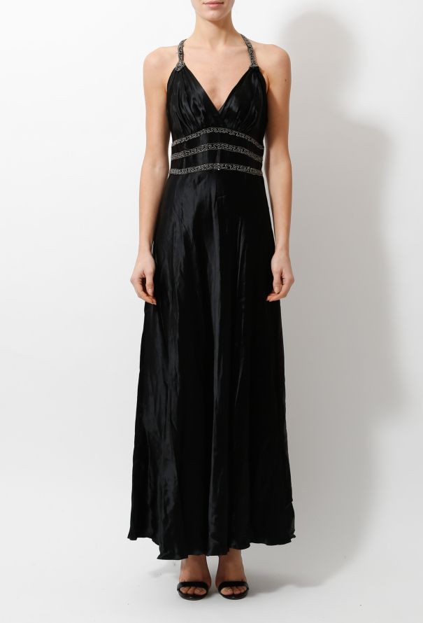 '40s Embroidered Halter Gown - 3