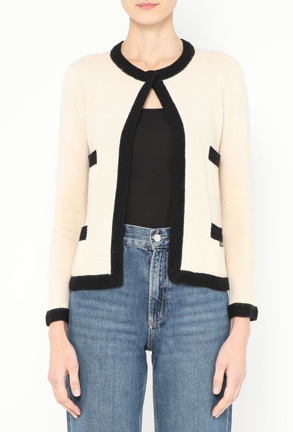 Chanel Woven Trim Cashmere Cardigan - 1
