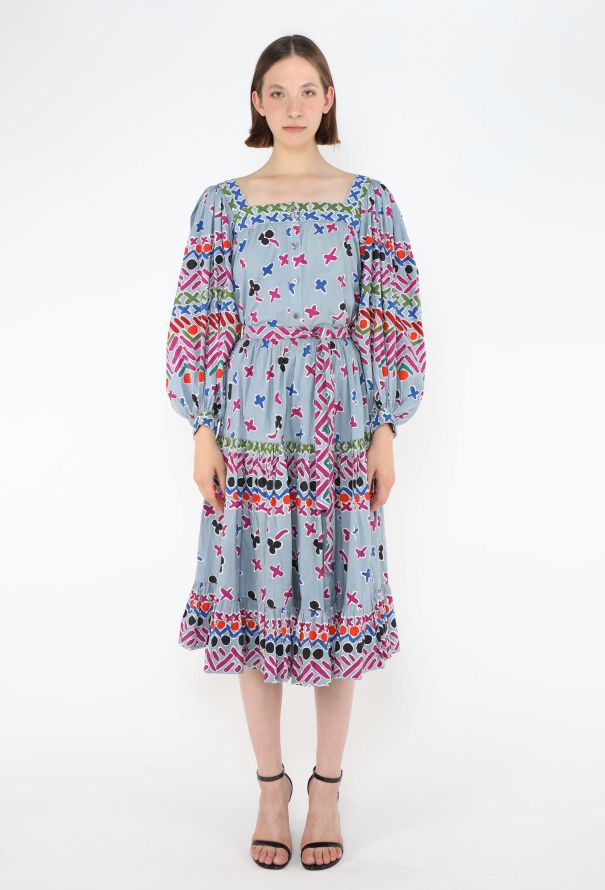 Saint Laurent 1979 Belted Printed Peasant Ensemble - 1