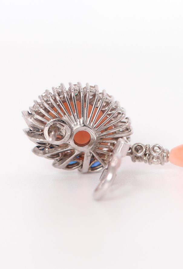 Vintage Fine Jewelry 18k White Gold, 1.50 Carats Diamond & Coral Earrings - 6