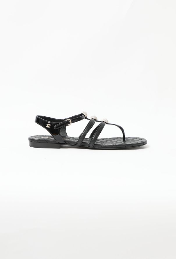 Chanel 2022 Pearl Embellished Leather Sandals - 1