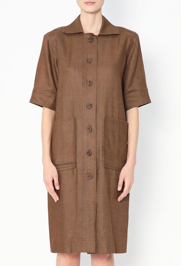 Saint Laurent F/W 1983 Brown Linen Tunic Dress - 4