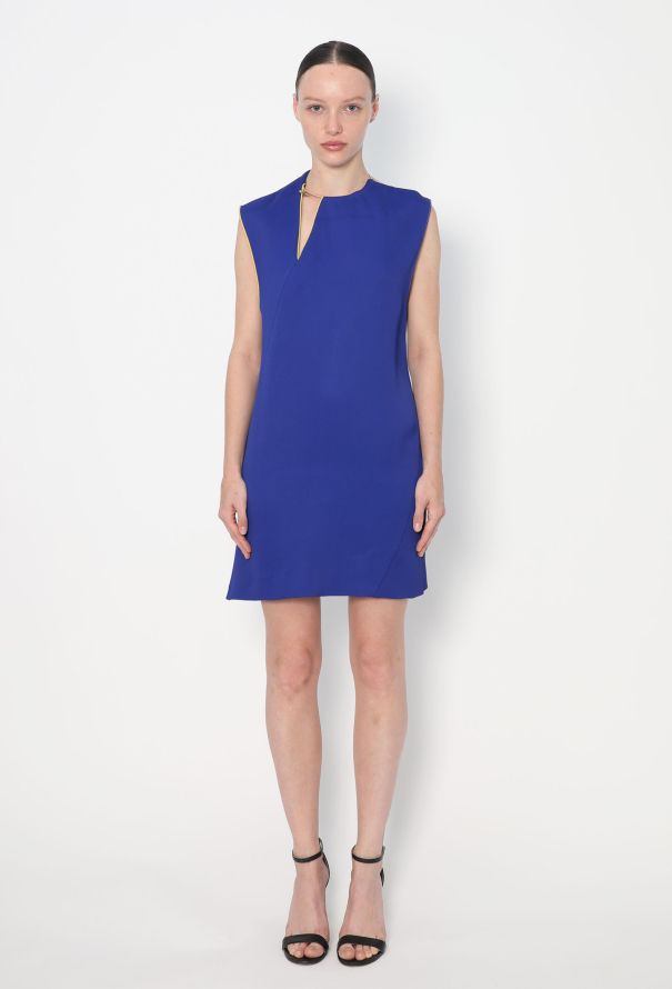 Céline 2014 Metallic Collar Shift Dress – Indigo Blue - 1
