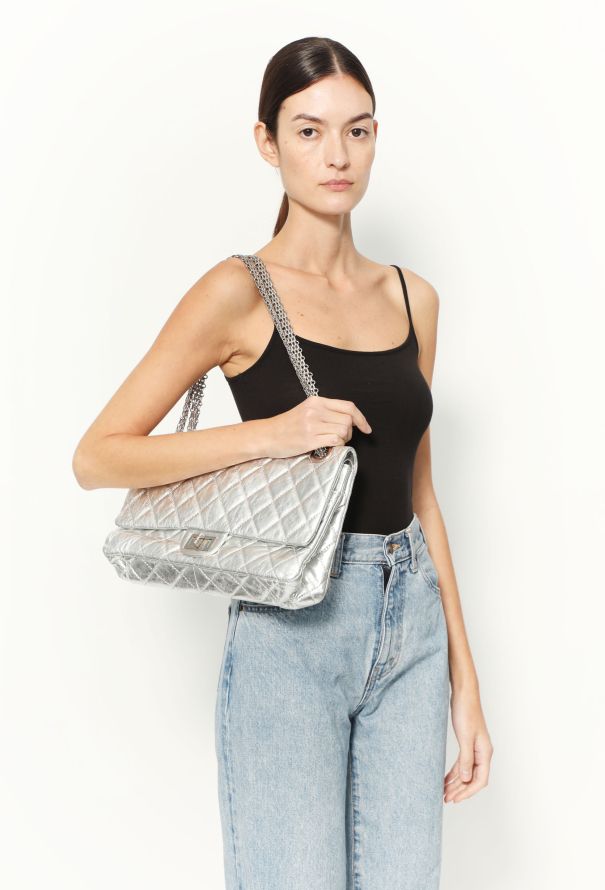 Chanel Silver Metallic 2.55 Maxi Flap Bag - 2