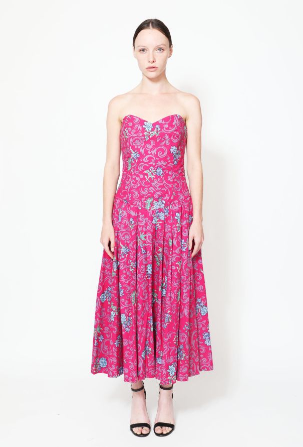 Laura Ashley '80s Floral Belted Cotton Bustier Dress - 2