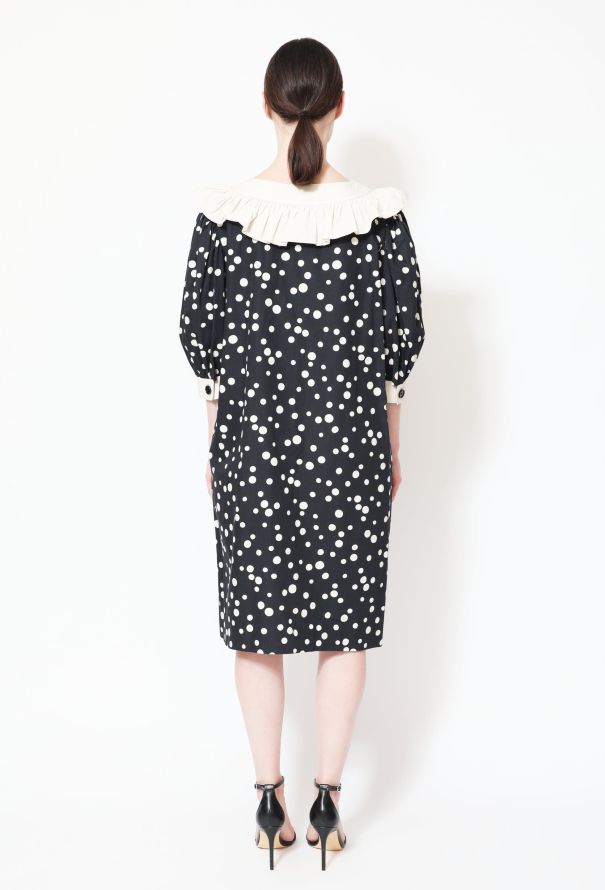 Saint Laurent 70s Polka Dot Smock Dress Navy - 3
