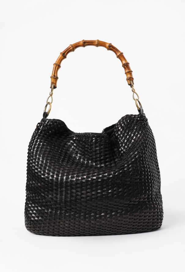 Gucci Vintage Black Bamboo Woven Leather Bag - 5