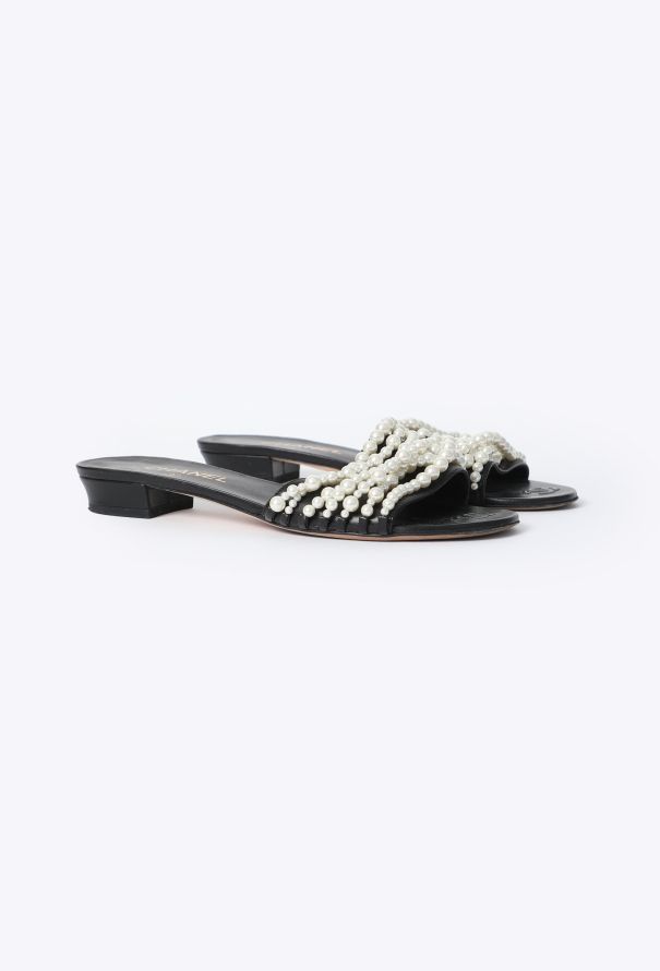 Chanel 2022 Pearl Embellished 'CC' Mules - 3