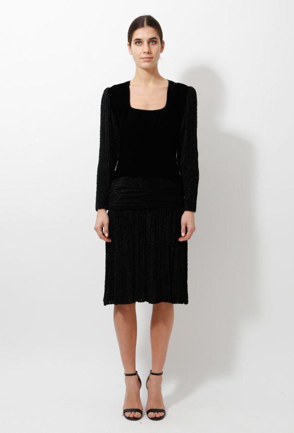 Emanuel Ungaro 70s Flared Chiffon Velvet Dress - 1