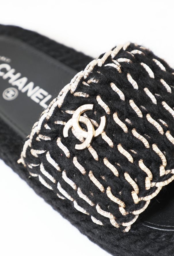 Chanel Resort 2021 Braided Knit Metallic 'CC' Slides - 8