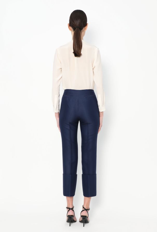 Céline Navy Crepe Cuffed Trousers - 4