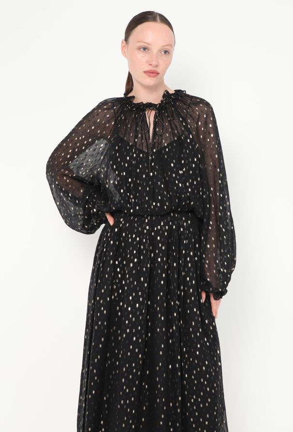 Oscar De La Renta Vintage Ruffled Lamé Chiffon Dress - 2