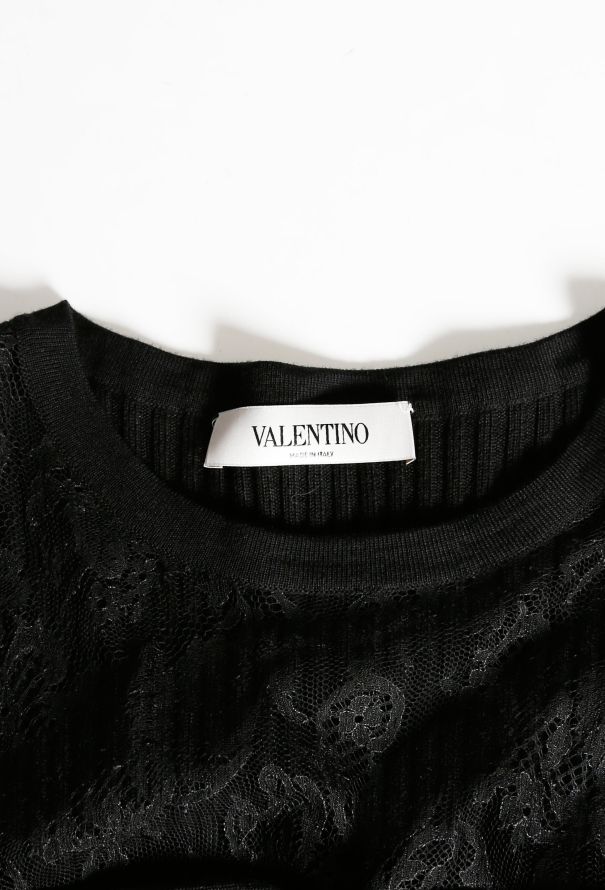 Valentino Ribbed Chevron Lace Dress - 5