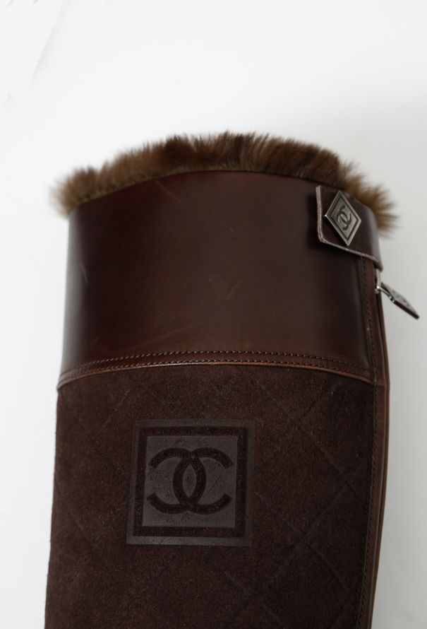 Chanel Fur Trimmed Knee Boots - 7