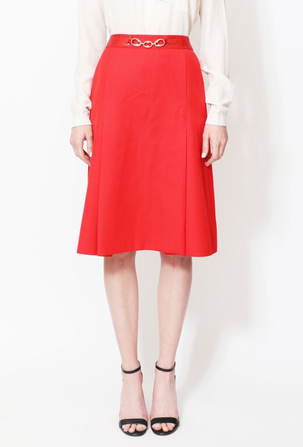 Céline '70s Leather Horsebit Twill Skirt - 2