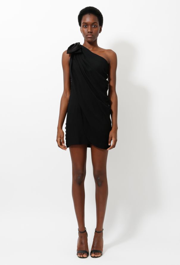 Azzaro One Shoulder Rhinestone Bow Dress - 2