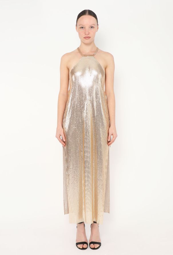 Plunging Chainmail Halter Dress - 2