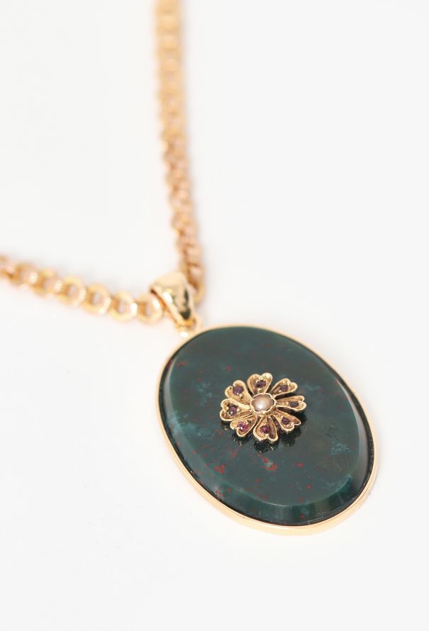 Vintage Fine Jewelry Antique 18k Yellow Gold & Jaspe Sanguin Floral Necklace - 5