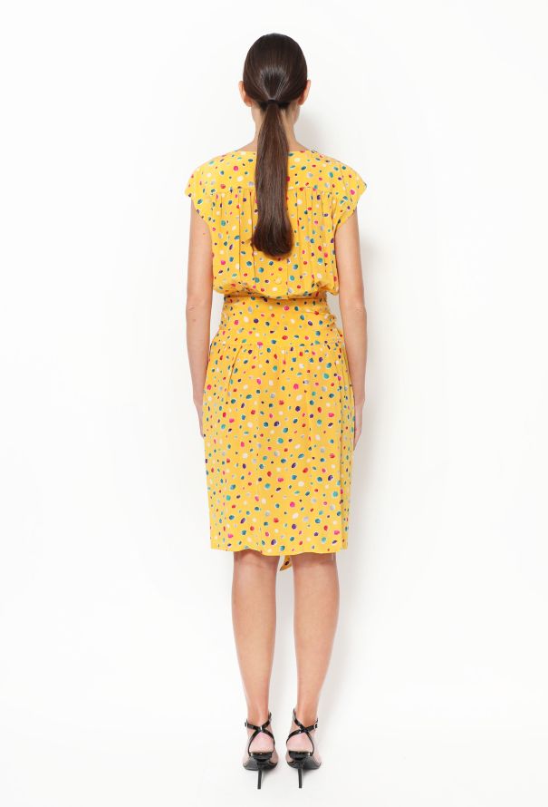 Emanuel Ungaro Vintage Yellow Polka Dot Silk Dress - 3