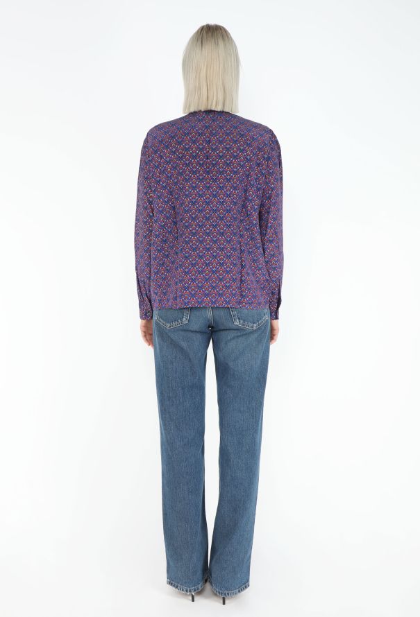 Saint Laurent '70s Printed Silk Lavallière Blouse - 6