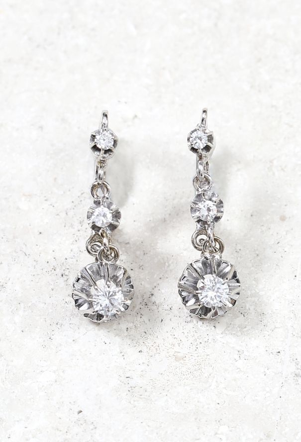 Vintage & Antique 18k Gold & Diamond Art Deco Pendant Earrings - 1