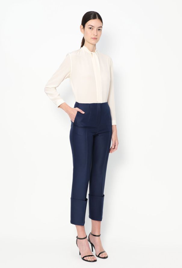 Céline Navy Crepe Cuffed Trousers - 3