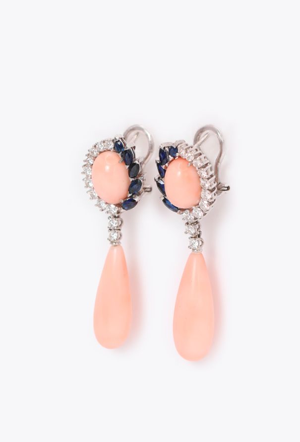 Vintage Fine Jewelry 18k White Gold, 1.50 Carats Diamond & Coral Earrings - 3
