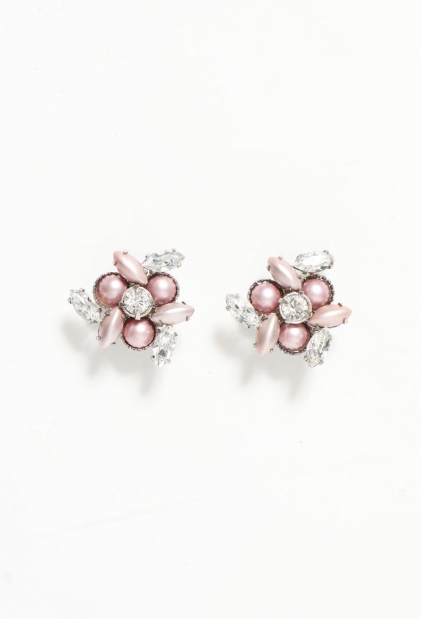 Miu Miu Resort 2012 Strass Clip Earrings - Iridescent light pink stone - 1