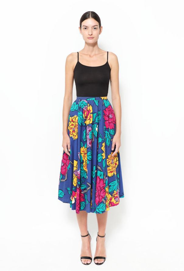 Exquisite Vintage Perry Ellis '80s Floral Cotton Skirt - 1