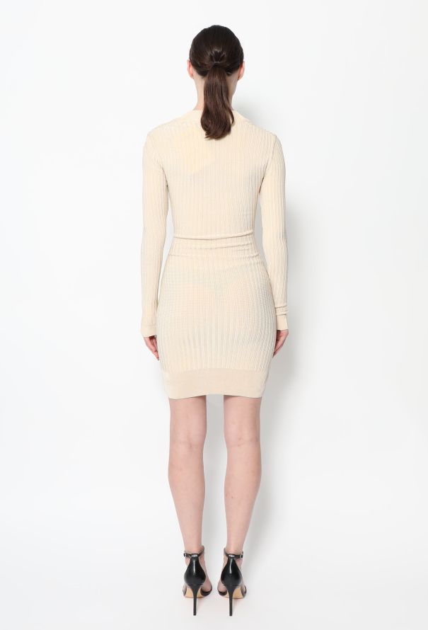 Alaïa 90s Ivory Ribbed Knit Dress - 3
