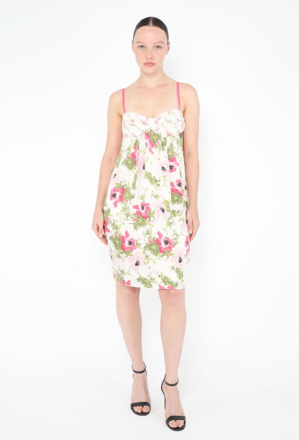 John Galliano 2005 Ruched Floral Silk Dress - 3