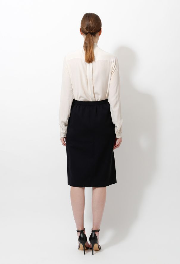 Saint Laurent 80s Navy Midi Skirt - 4