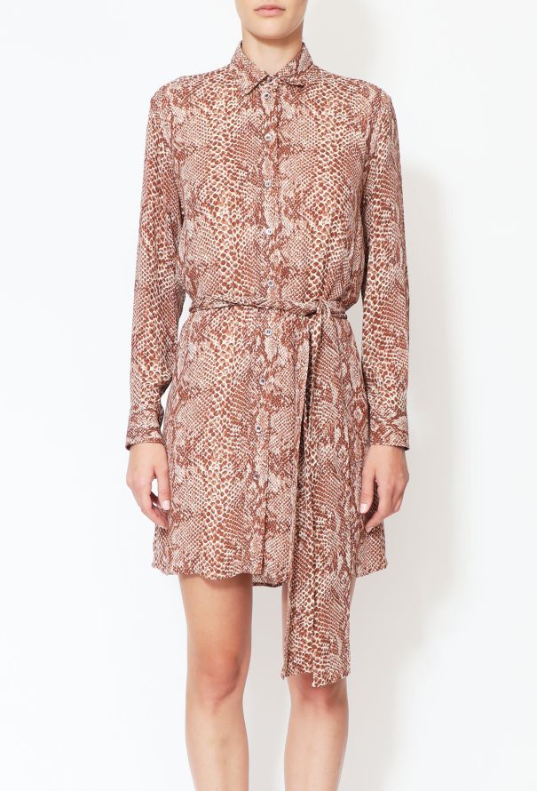 Saint Laurent 2016 Snake Print Belted Crêpe Dress - 1
