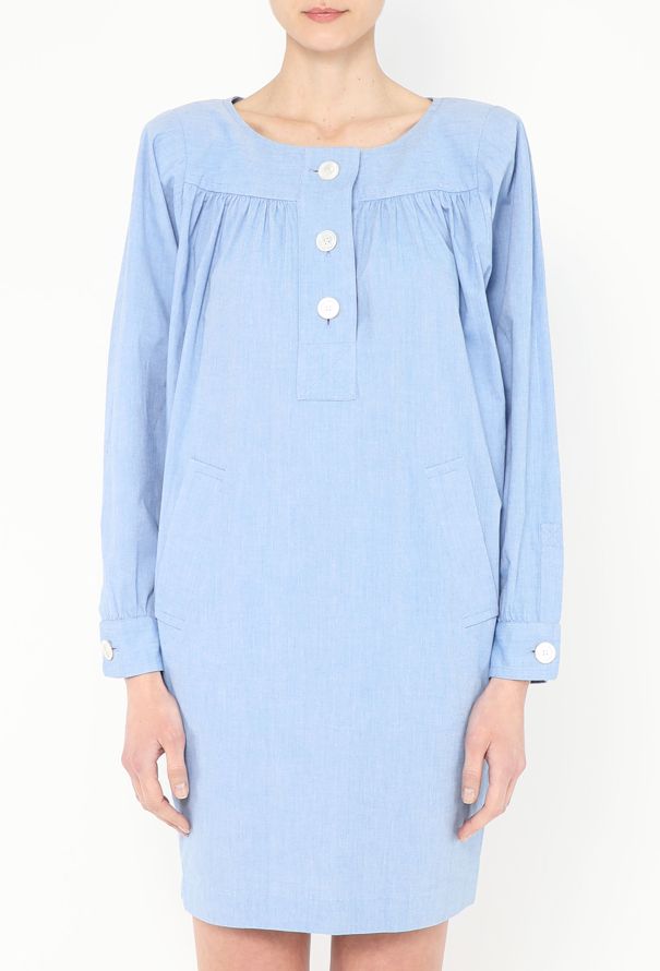 Saint Laurent '70s Ruched Cotton Smock Dress - 4