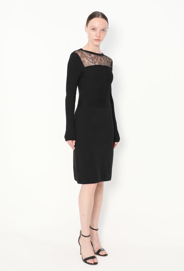 Valentino Ribbed Chevron Lace Dress - 3