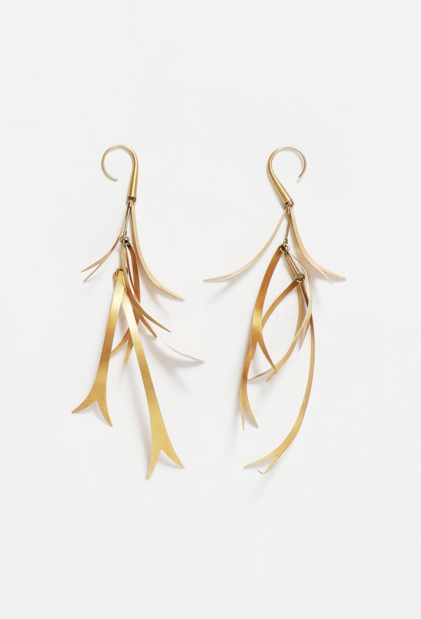 Vintage Fine Jewelry 18k Yellow Gold Leaf Pendant Earrings - 2