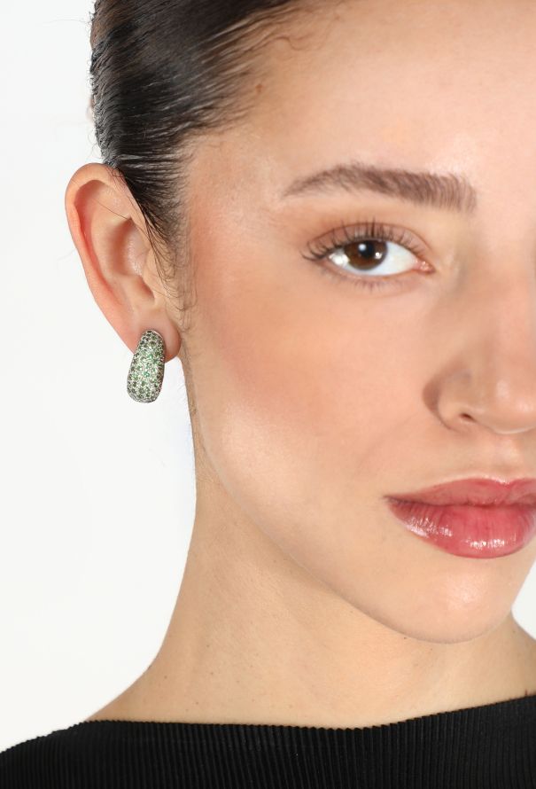 Vintage Fine Jewelry 18k White Gold and Peridot Mini Hoops Earrings - 4