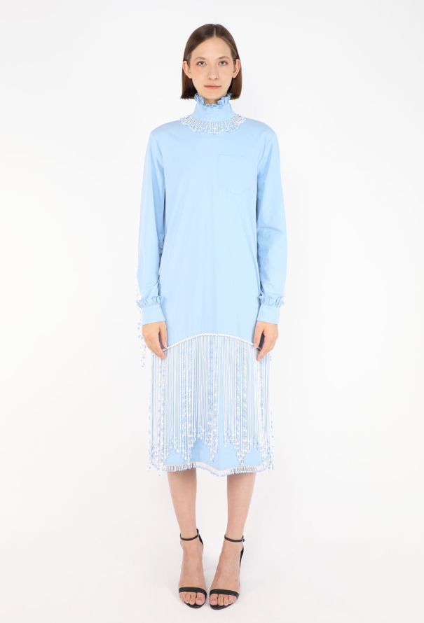 Prada Hand-Beaded Fringe Poplin Dress, F/W 2020 - 5