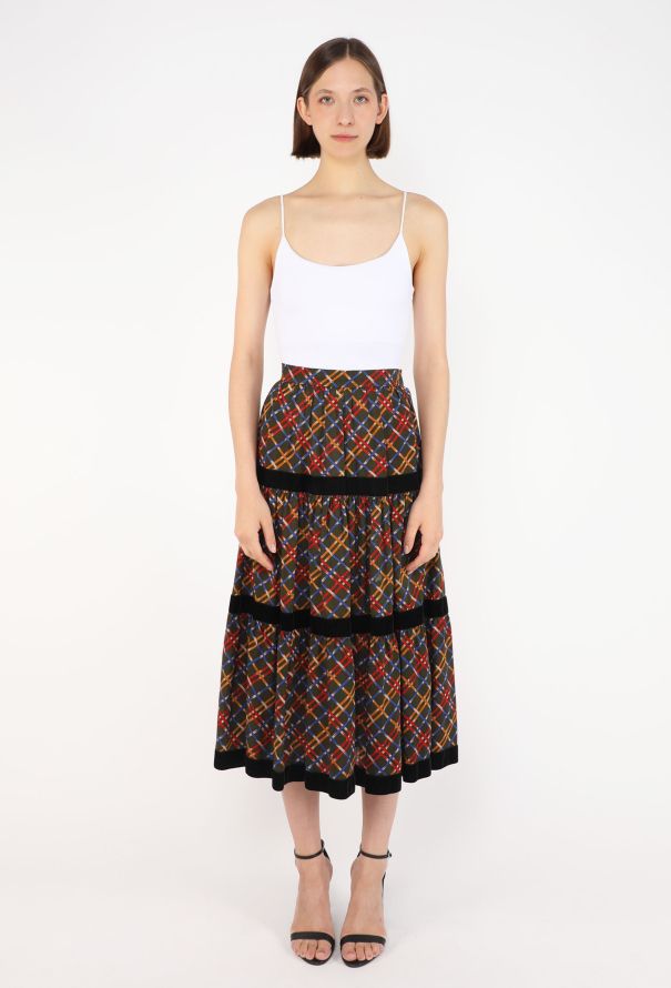 Saint Laurent Velvet Trim Peasant Skirt, F/W 1983 - 1