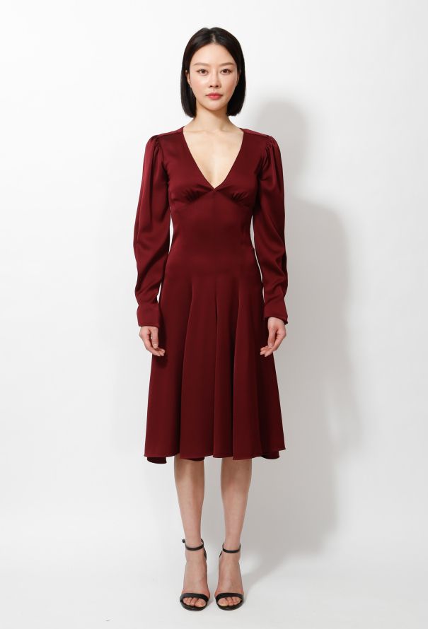 Chloé 2019 Burgundy Satin Flared Dress - 1