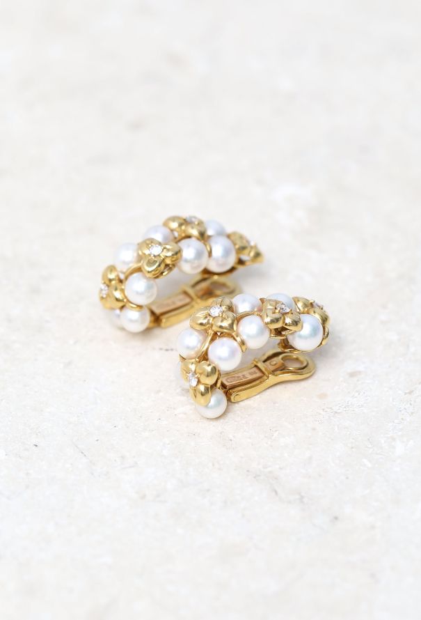 Fred 18k Yellow Gold, Diamond & Cultured Pearls Earrings - 3