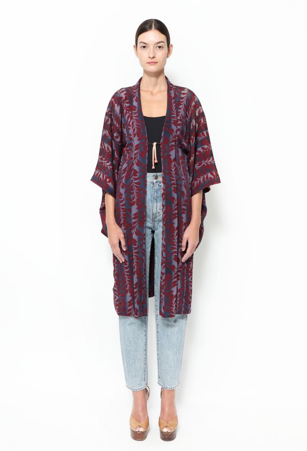 World Treasures Authentic Ombré Leaf Print Kimono - 2