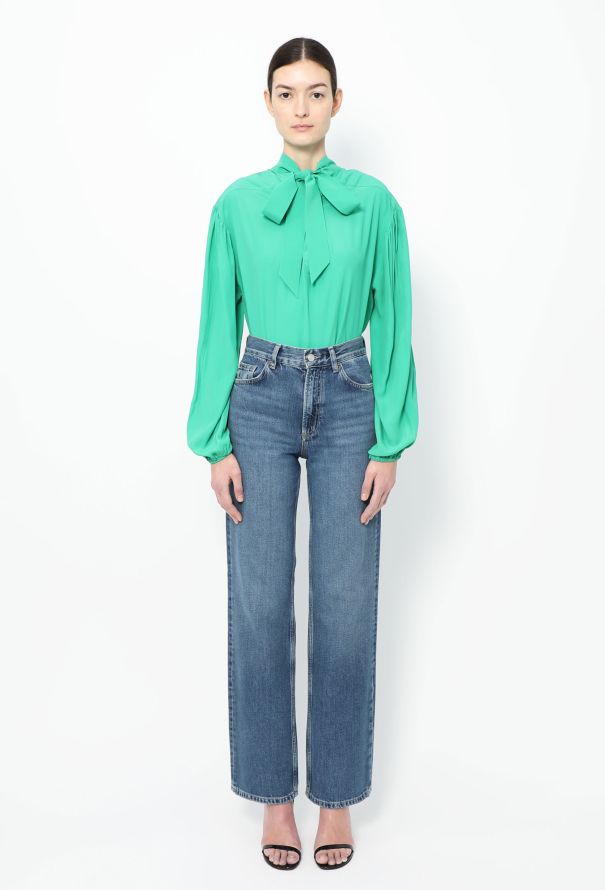 Balenciaga 2016 Silk Lavallière Blouse - Green - 3