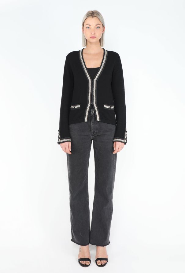 Chanel Black Cashmere Lamé Trim Cardigan - 3