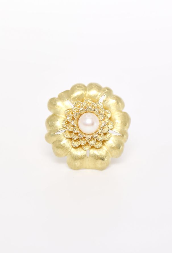 Vintage Fine Jewelry 18k Yellow Gold & Pearl Dahlia Ring - 1