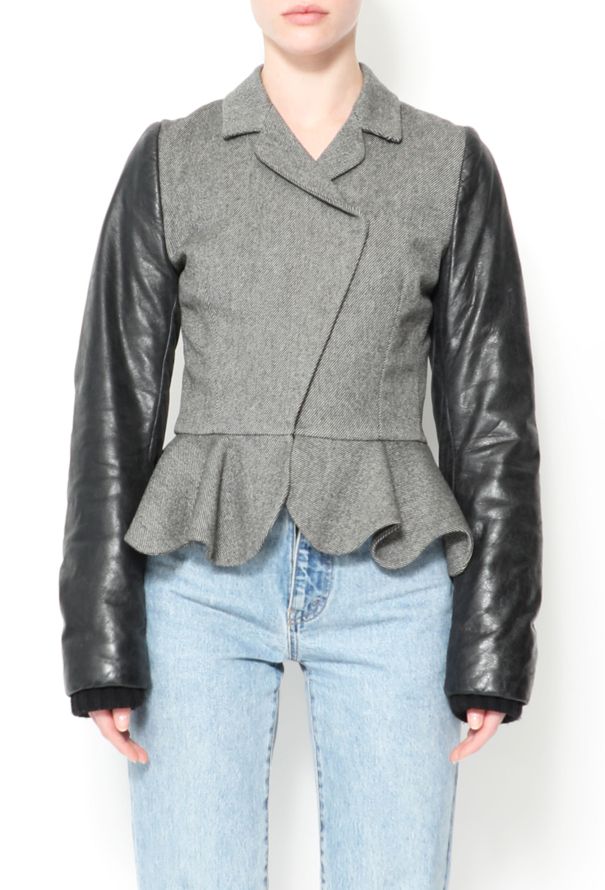 Balenciaga F/W 2002 Wool Leather Peplum Jacket - 4