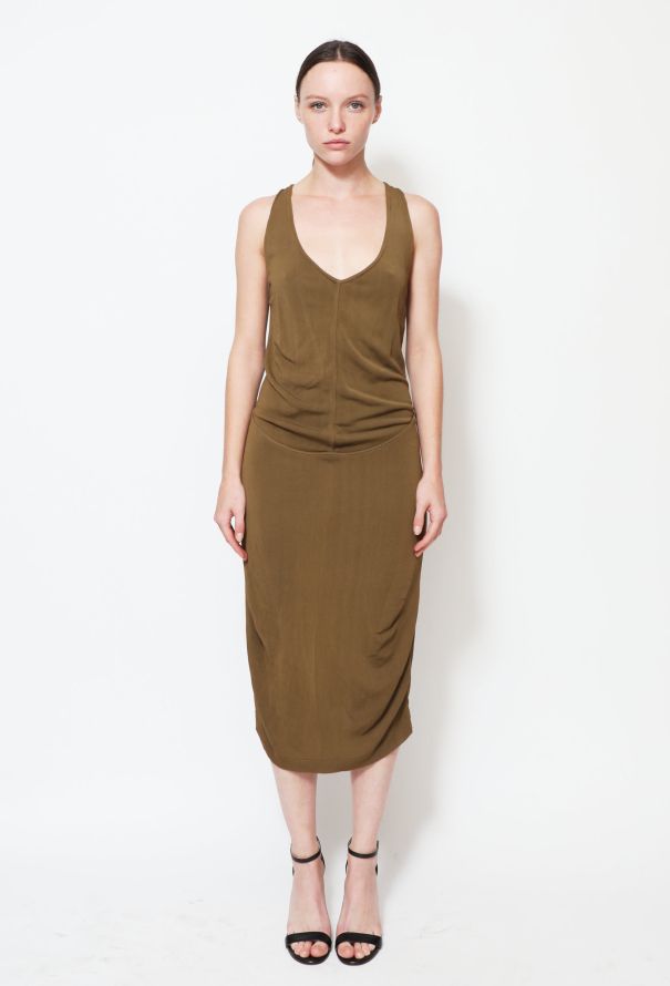 Alaïa 90s Khaki Ruched Dress - 1