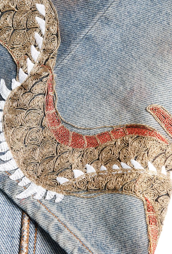 Gucci Dragon Embroidered Denim Skirt - 7