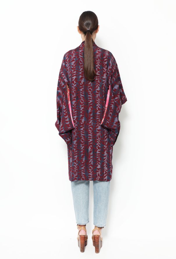 World Treasures Authentic Ombré Leaf Print Kimono - 5