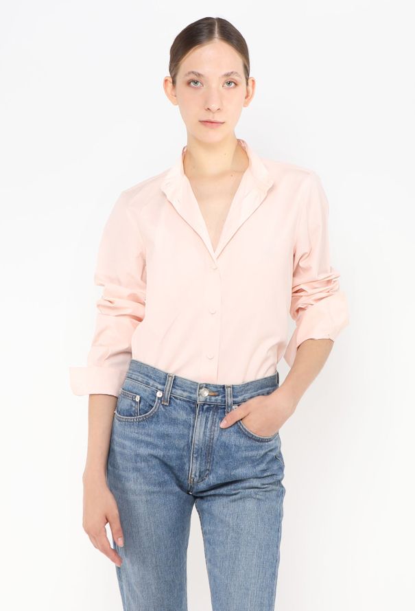 Céline Pink Collarless Cotton Shirt - 3